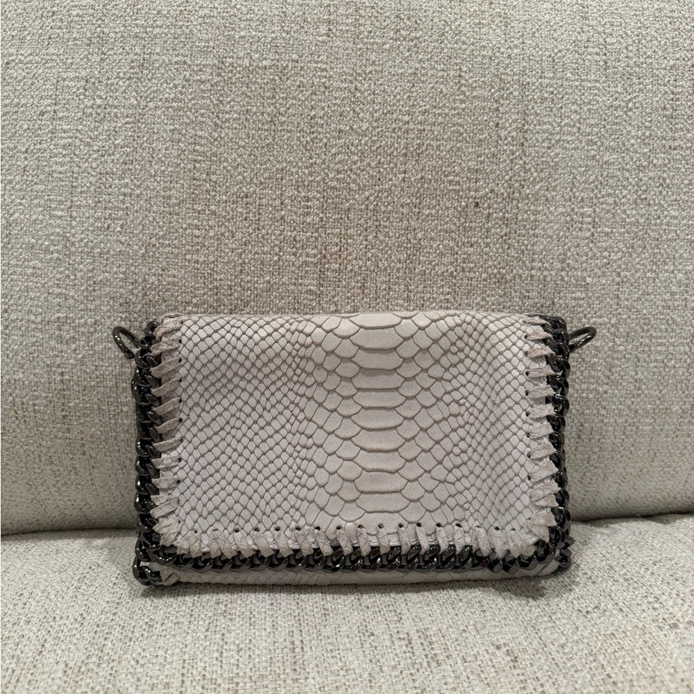 Authentic Leather Clutch and Cross Body - White Chain-Trimmed Women's Bag